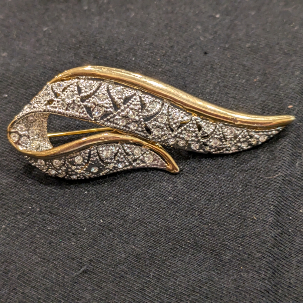 Gold and Silver Rhinestone Brooch with Vintage Design